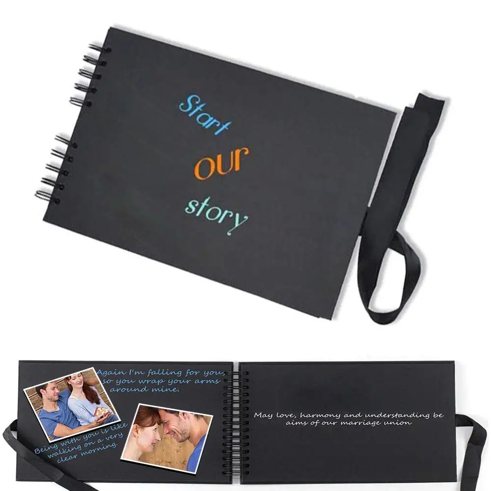

Black Pages Memory Books A4 Craft Paper DIY Scrapbooking Photo Albums with Marker Pens for Anniversary Birthday Friends Gift