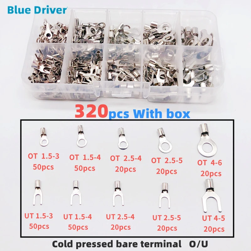 

320Pcs Boxed Crimp Terminal+Pliers Cold Pressed U Shaped O Shapeds Wire Connector 0.5-4mm Square Terminals Eletrico Tools