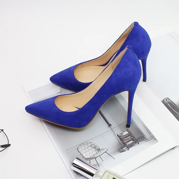 Elegant Cow Suede Leather Women Pumps High Heels Red Wedding Shoes Pointed Toe Sexy Party Big Size C030A | Обувь