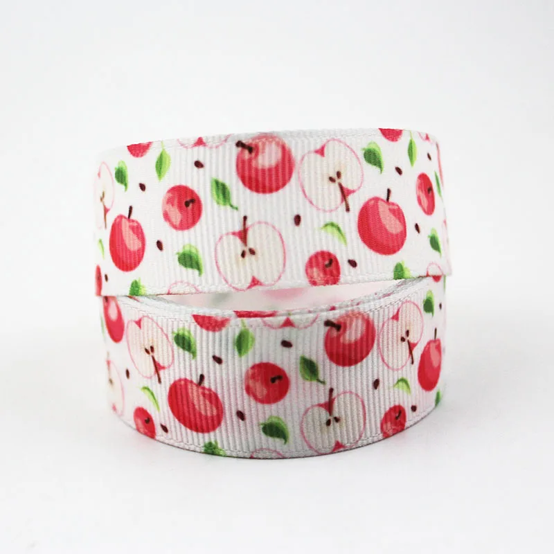 

16mm/22mm/25mm/38mm/75mm Fresh Apple Printing Grosgrain Ribbon 10/25/50 Yards Diy Gift Wrapping Paper Sewing