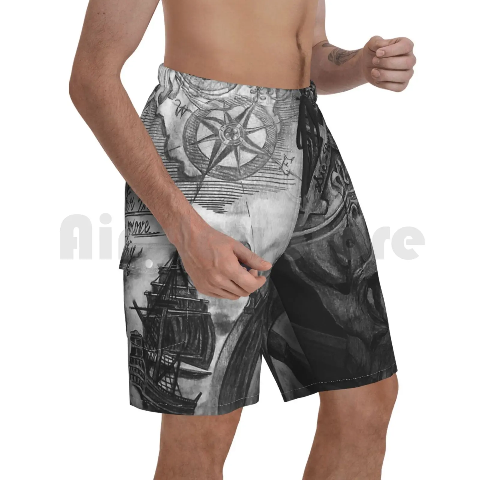 

Pirate Era Sic Parvis Beach Shorts Men Beach Pants Swim Trunks Pirates Goonies Skull Cross Bones Swords Gold Players