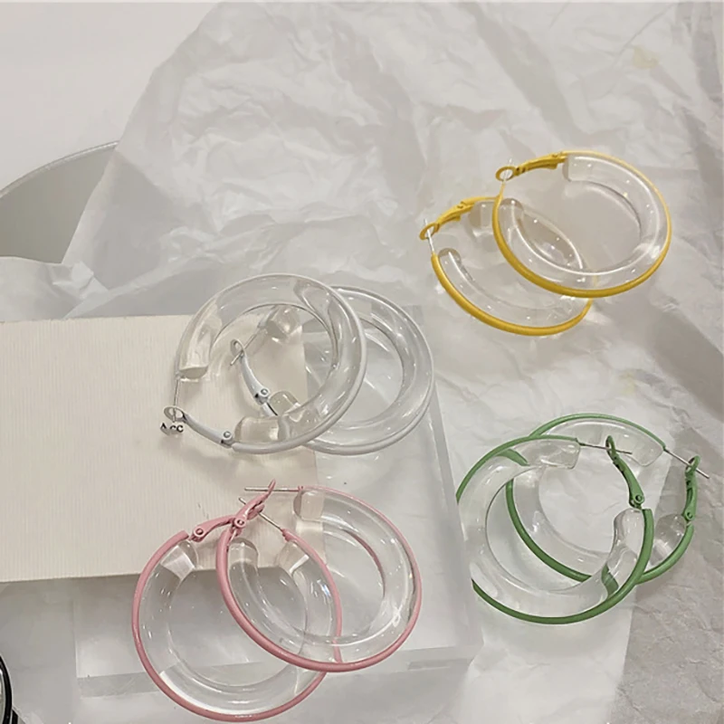 

Transparent Candy Color Circle Earrings for Women INS Korean Fashion Teen Girl Dating Jewelry 2022 Pendientes Hoop Earrings