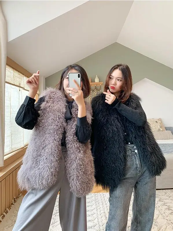 Роскошный толстый теплый жилет из монгольского овечьего меха на заказ большие