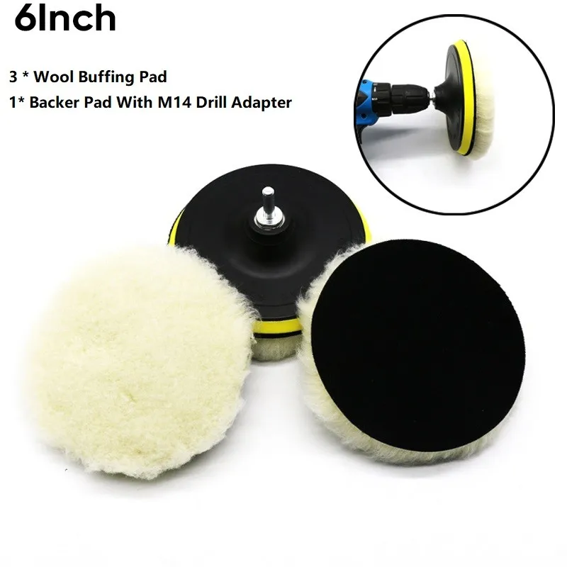 

Wool Buffing Pad 3pcs 6 Inch Polishing Buffer Pad Wool Brush Waxing Polisher Pads Kit Backer Pad With M14 Drill Adapter
