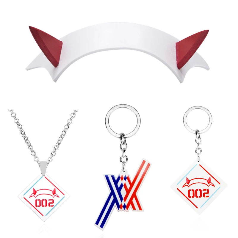 

DARLING in the FRANXX Zero Two Cosplay Prop Headwear PVC Horn Headband Hairband Necklace Costume Accessories Keychain Hairpins