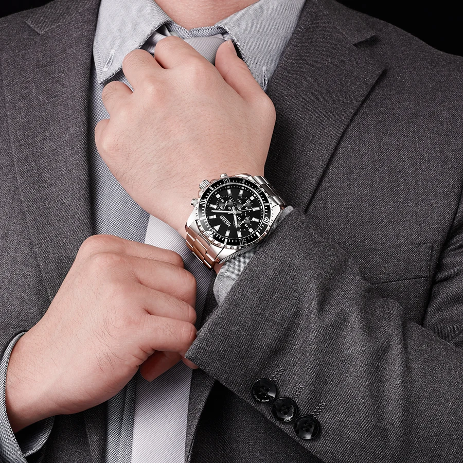 MEGIR Бизнес Кварцевые часы для мужчин из нержавеющей стали армейские военные