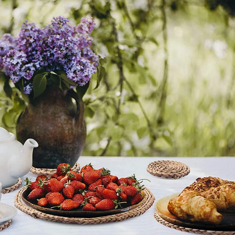 

10Pcs Round Weave Placemat Non-Slip Heat-Resistant Mats for Table,Pots,Pans Teapots in Kitchen,12 Inch,8 Inch,4 Inch