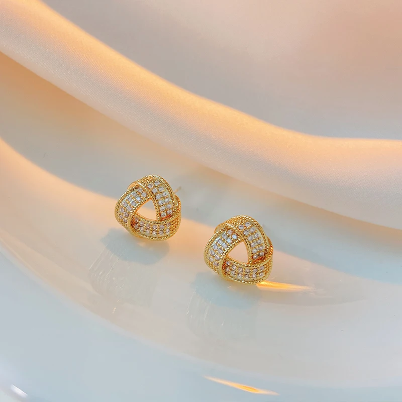 

OLIRAFT 2021 Small Rhinestone Twisted Triangle Earrings Simple And Delicate Earring Jewelry Pendientes For Women
