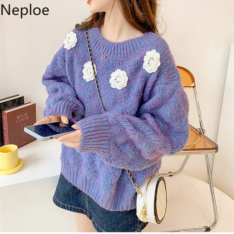 Японский свитер Neploe женская осенняя одежда милые вязаные пуловеры с круглым