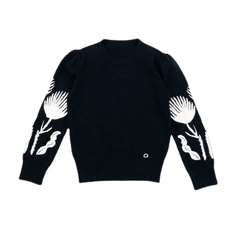 

Spring Fall Leaves Long Sleeve Women Pullover Tops Elegant Knitted Sweaters Casual Outerwear Sueter Mujer T5042