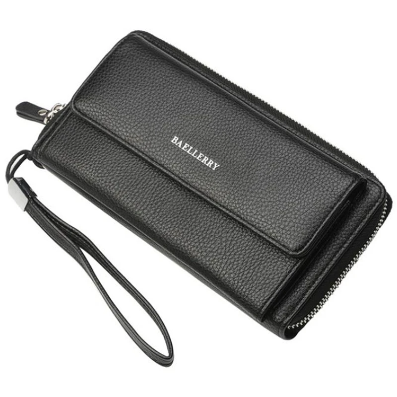 Мужской кошелек клатч из искусственной кожи вместительный деловой на молнии