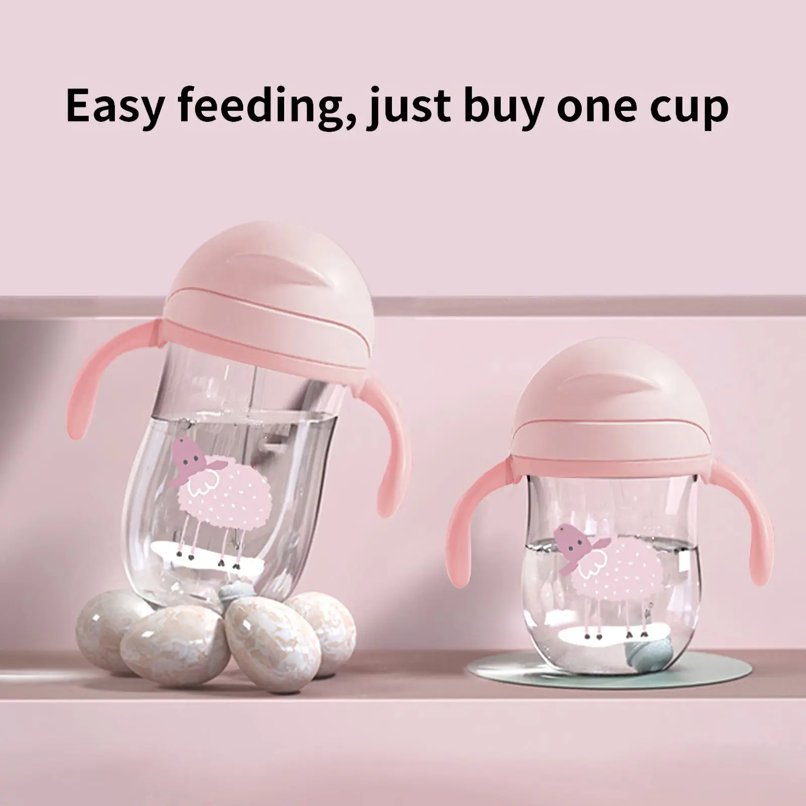 

220ML Baby Straw Cup Pink Tritan Plastic Learning To Drink Multifunctional Sippy Baby Bottle For Children Kids Learning To Drink
