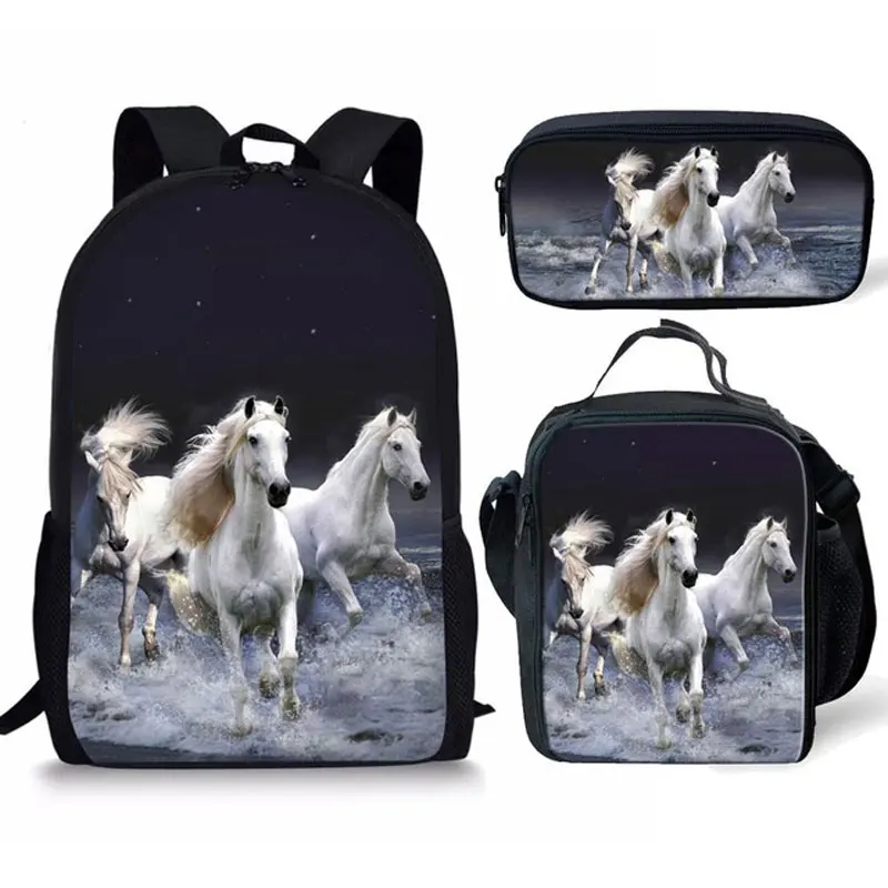Crazy Horse Printed Children Schoolbag set Girls Book Bag Teenagers Students Backpacks Travel daypack Mochila Escolares