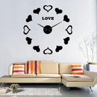 Большие настенные часы 2022 современного дизайна, кварцевые часы 3D сделай сам с сердечками для влюбленных, акриловые зеркальные наклейки, украшение для гостиной и дома