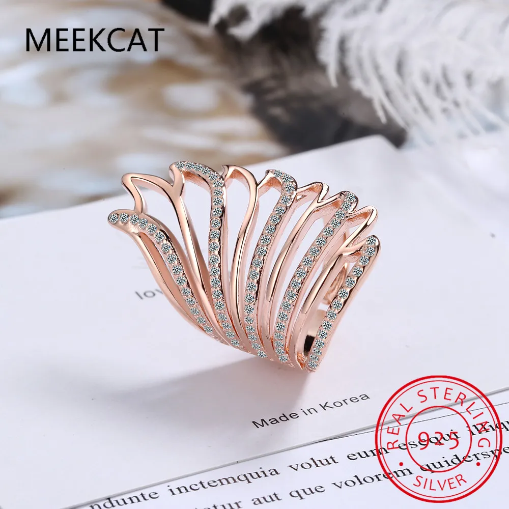 

925 Sterling Silver Zircon Rings for Women Korean Trendy Creative Angel Wings Elegant Wedding Bride Jewelry Gifts
