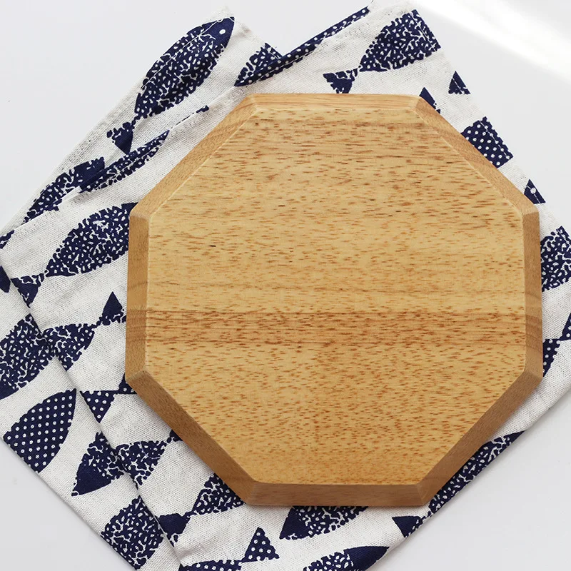 Double layer Octagon Wood Pan Plate Fruit Dishes Saucer Tea Tray Dessert Dinner Bread Plates Solid | Дом и сад