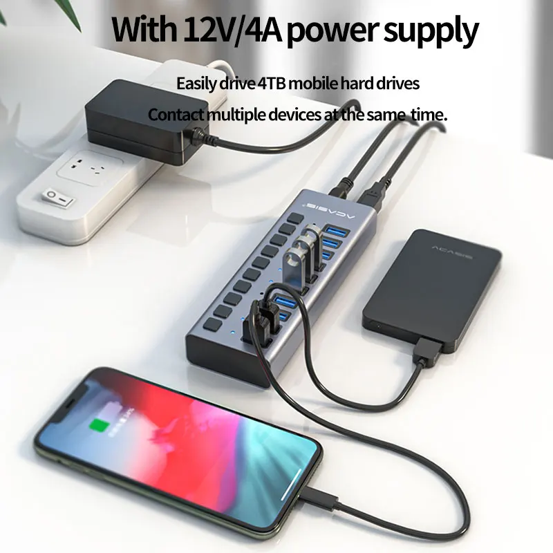 10 портов usb-хаб 3 0 с адаптером питания ЕС/США мульти переключателем вкл/выкл USB