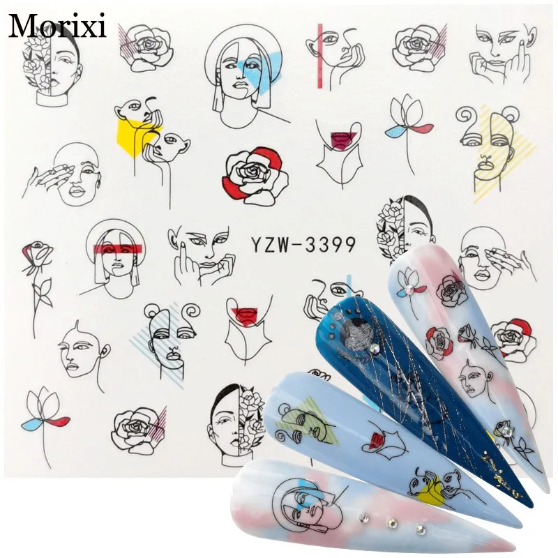 

Morixi nail art sticker Russian man Geometry flower printing ultra thin slider foil water transfer nail decals FW076
