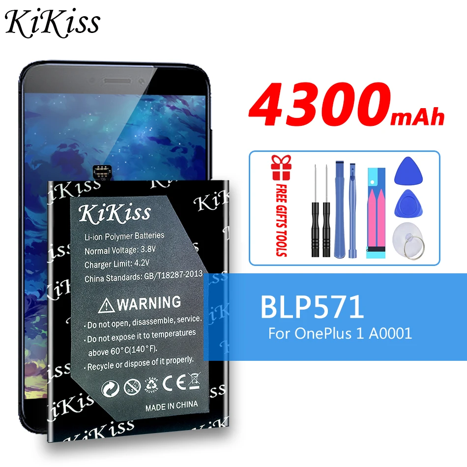 

Аккумулятор KiKiss BLP571 емкостью 4300 мАч для OnePlus 1 A0001, аккумулятор для телефона большой емкости, аккумулятор + инструменты в подарок