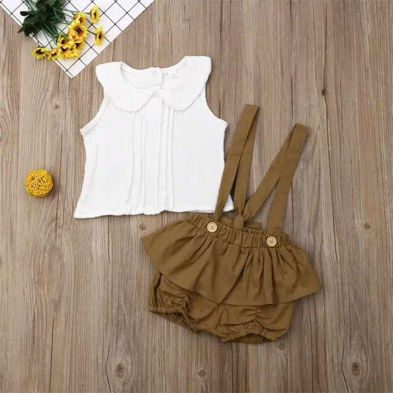 Милый детский летний костюм для маленьких девочек рубашка с рюшами Топы + шорты