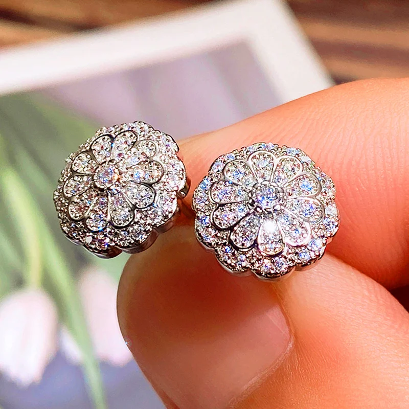 

Huitan Dainty Flower Stud Earrings Bling Bling Cubic Zirconia Ear Piercing Earrings for Women Delicate Wedding Fashion Jewelry