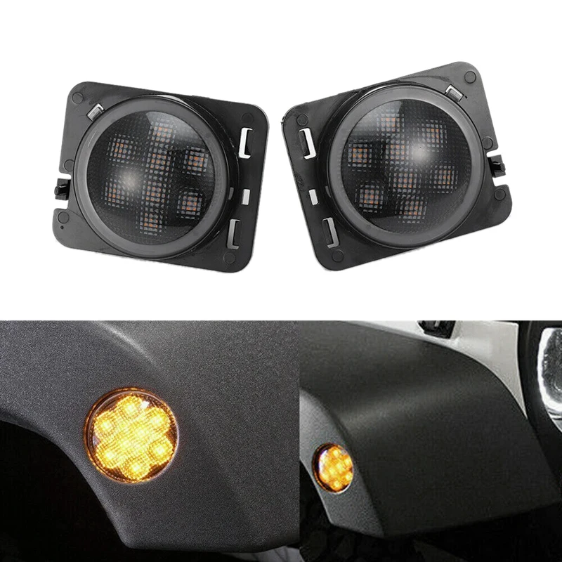 1Pair Car Front Fender LED Side Marker Turn Signal Light Smoke Lens for Jeep Wrangler JK 2007-2018 | Автомобили и мотоциклы