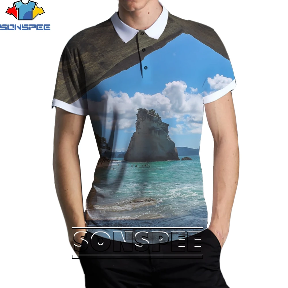 

SONSPEE 3D Landscape Coast Fashion Casual Loose Original Collar POLO Shirt Men and Women Trend Street Personality Harajuku Style