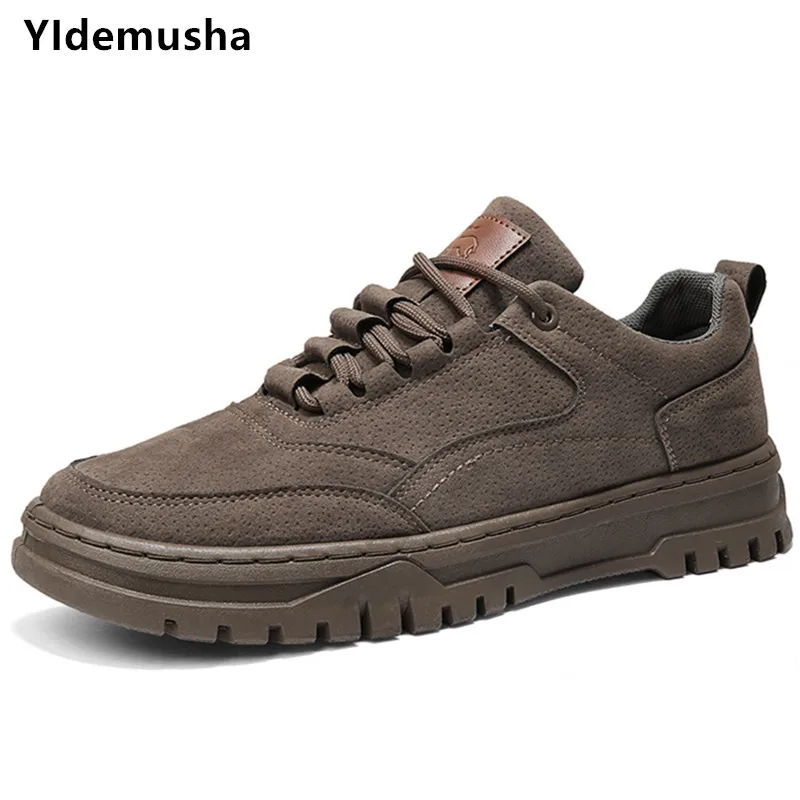 Кроссовки мужские из ПУ кожи повседневная обувь для бега на шнуровке толстой