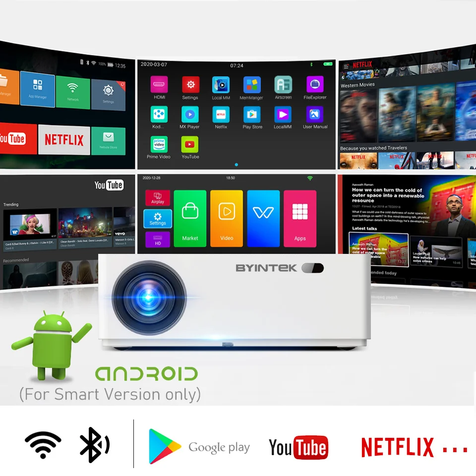 Домашний кинотеатр BYINTEK K20 Full HD 1080P Android Wi Fi цифровая светодиодный светодиодная