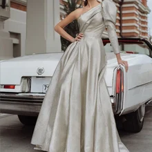 Vestidos Maxi de un hombro para mujer, Vestido elegante de otoño, informal, versátil, de diseño, Color sólido (3)