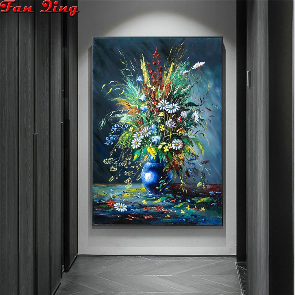 

5D алмазная живопись «сделай сам», Цветочная вышивка, мозаика, украшение для дома, алмазная живопись, ваза, полная квадратная вышивка, подаро...