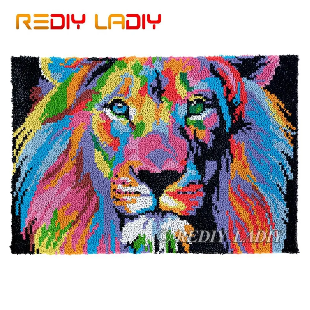 

Latch Hook Rug Chunky Yarn Tapestry Kits DIY Carpet Rug Rainbow Lion Knitted Floor Mat Crochet Cushion Arts & Crafts 85*58cm