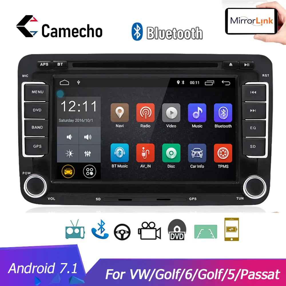 Camecho Android 7,1 автомобильный мультимедийный плеер 2Din автомобильный Радио Аудио для VW/Golf/6/Golf/5/Passat/Jetta/T5/EOS/POLO/Touran/SEAT/Sharan