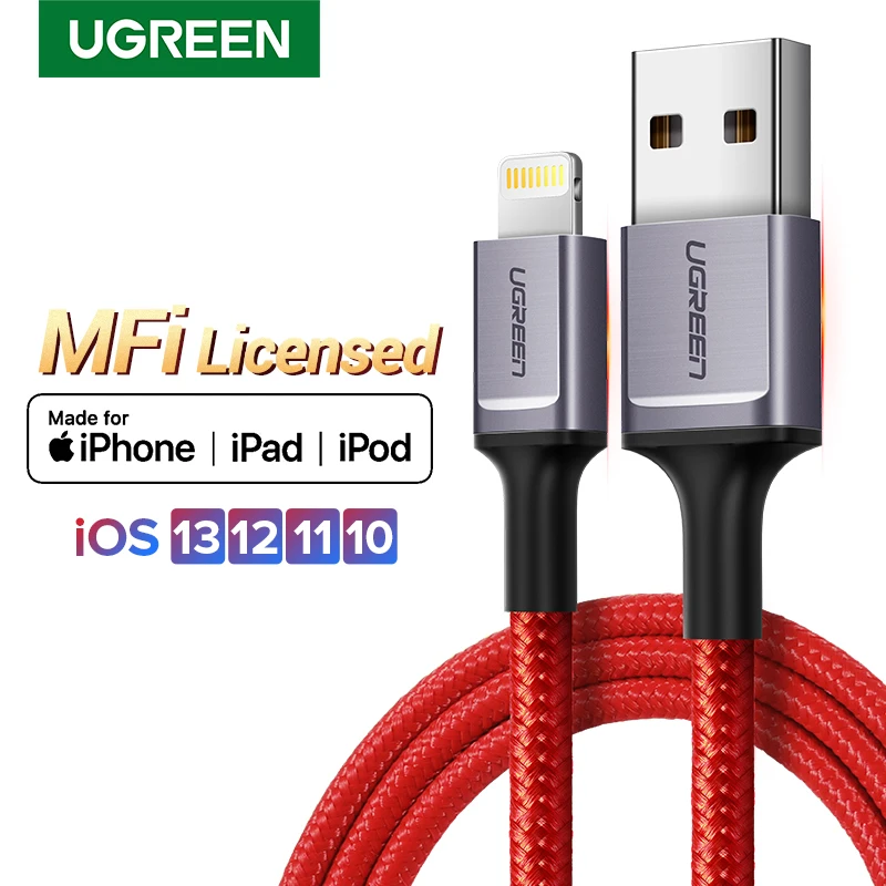 Ugreen USB кабель для iPhone Lightning 2.4A быстрое зарядное устройство 11 Pro Max Xs XR X 8 7 6 5 iPad iPod