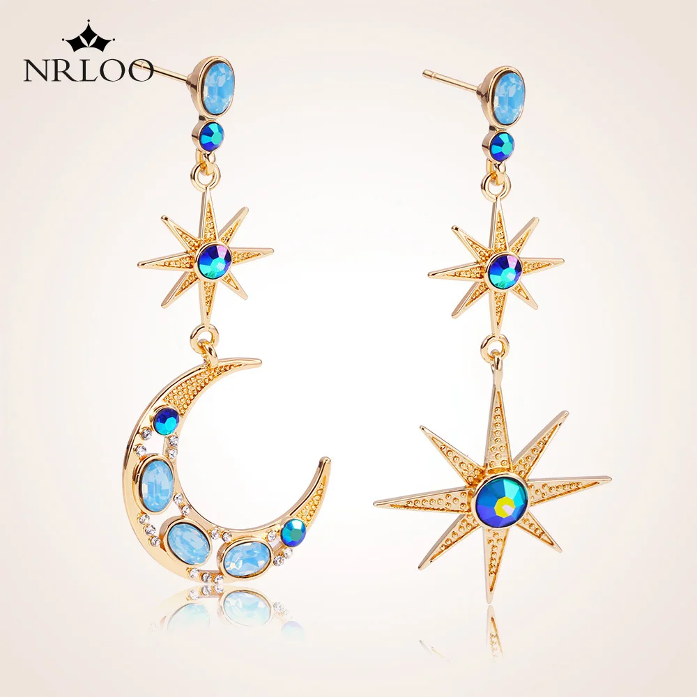 

Асимметричные серебряные серьги-иглы из нержавеющей стали в форме звезды и Луны, женские изысканные серьги в стиле ретро с суперфеями