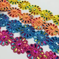20yards colorful sequins lace ribbon trims embroidered flowers tape for diy garment decoration supply sewing fabric accessories