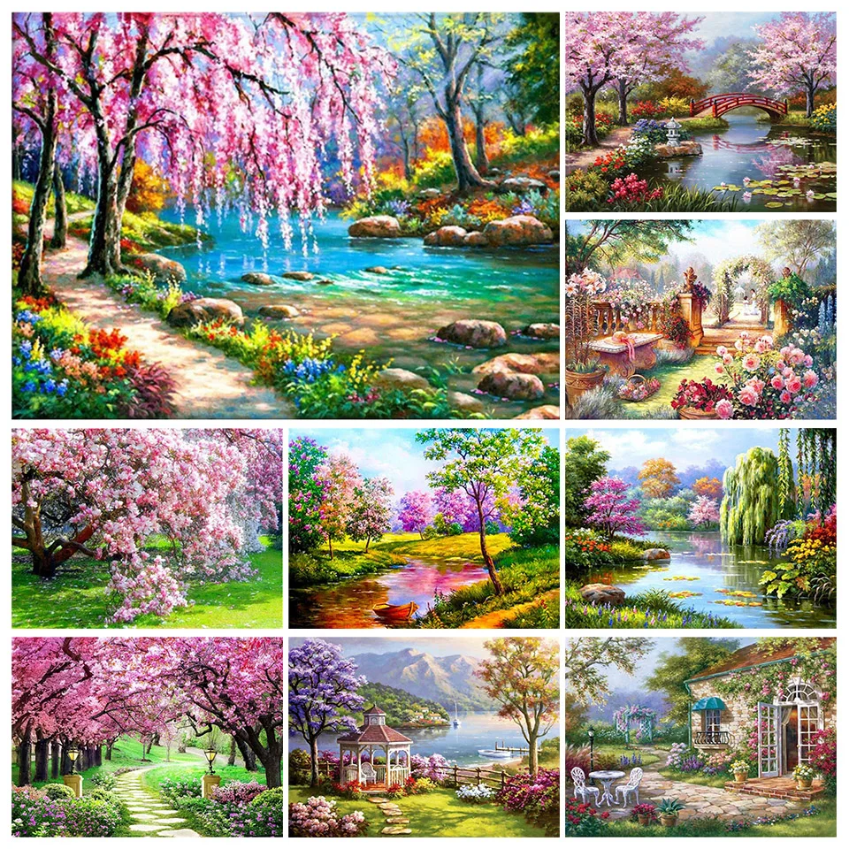 

5D DIY Diamond Painting Landscape Tree Spring Square Diamond Cross Stitch Set Diamond Mosaic Art Picture Home Decoration Gift