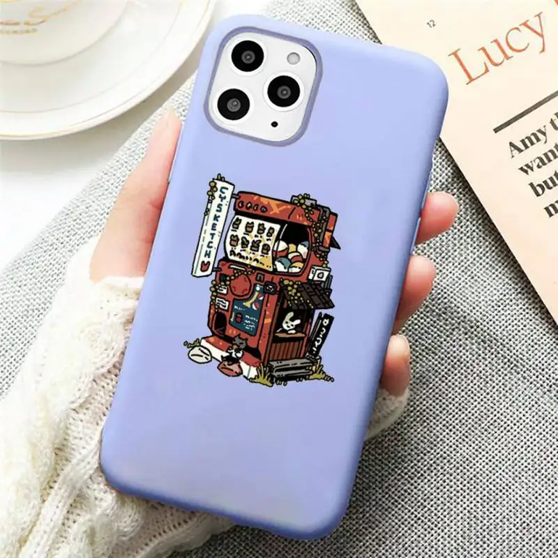 

Cute cartoon illustration cat rabbit Phone Case Candy Color Violet for iPhone 11 12 pro XS MAX 8 7 6 6S Plus X SE 2020 XR