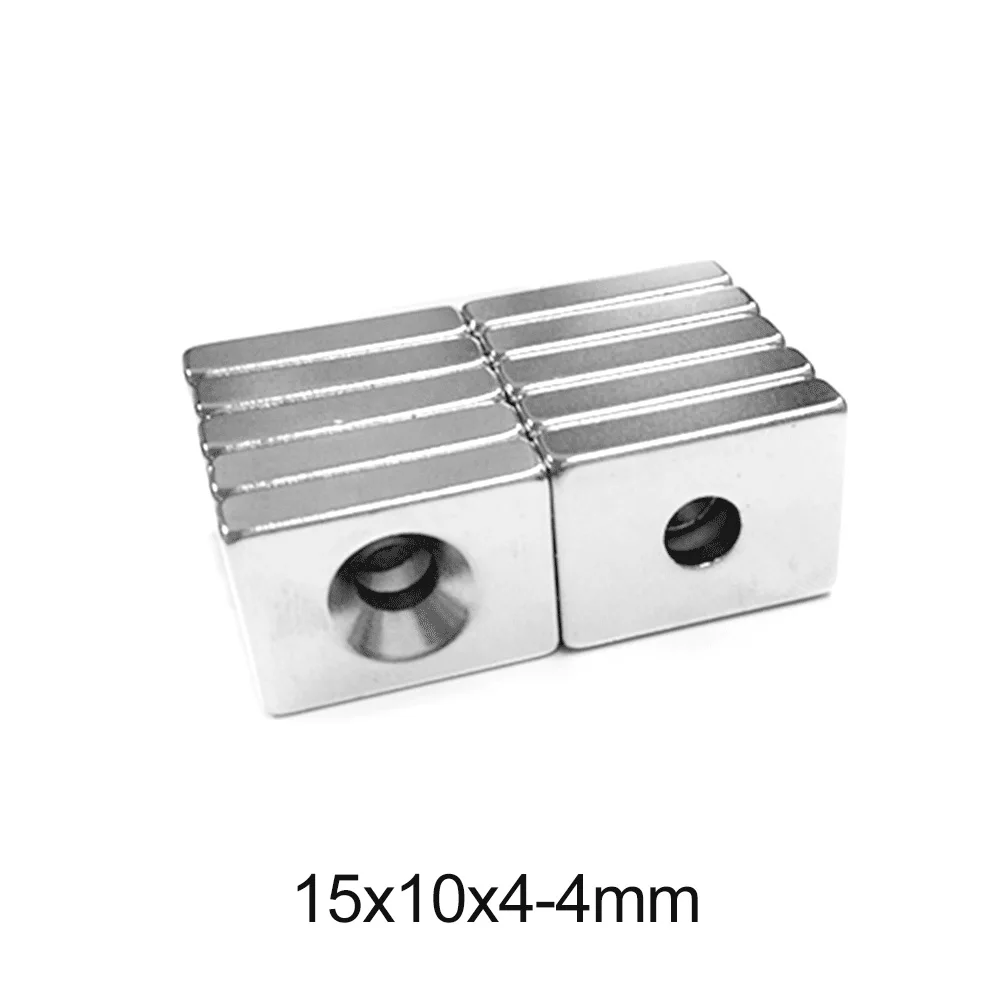 

5/10/20/50/100PCS 15x10x4-4mm Quadrate Search Magnet Countersunk Hole 4mm 15*10*4-4 Block Rare Earth Neodymium Magnet 15x10x4-4