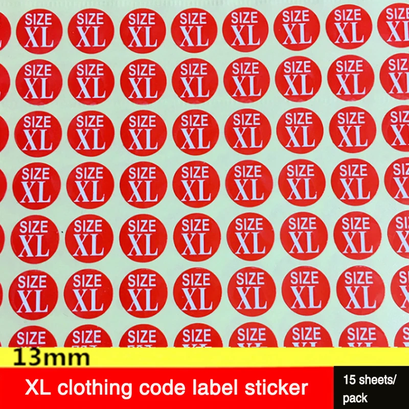 Бумажные наклейки ярлыки для одежды размера красного цвета диаметр 13 мм