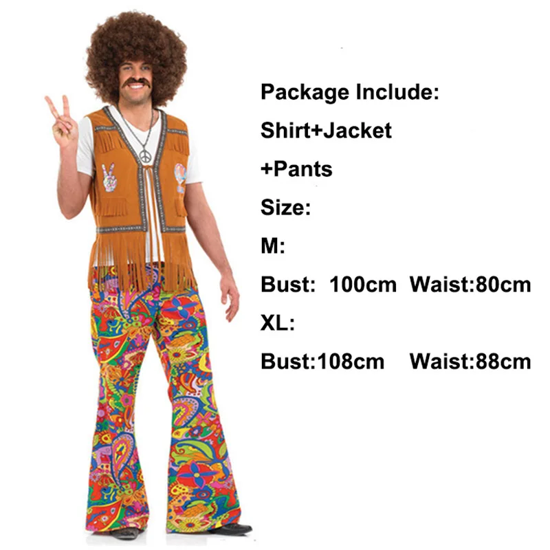 Man Suit 1 Ретро 60s 70 хиппи Косплэй Карнавальный костюм для Хэллоуина для Для мужчин Для женщин модные Маскировка Костюмы вечерние бахромой родной для ночного клуба - Цвет: Man Suit 1