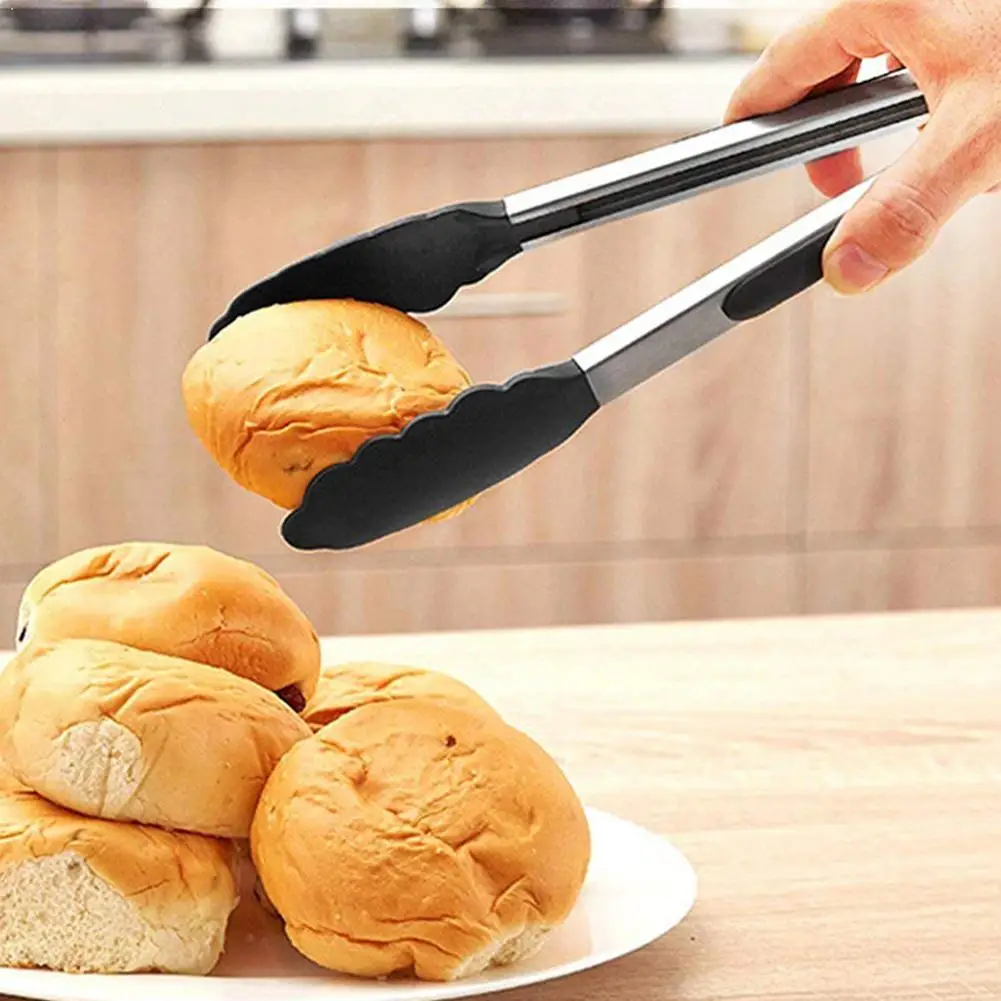 

BBQ Clip Steel Anti-scalding Barbecue Long Cake Tongs Silicone Kitc Cooking Grilling Non-Stick Salad Clip Serving W9H7