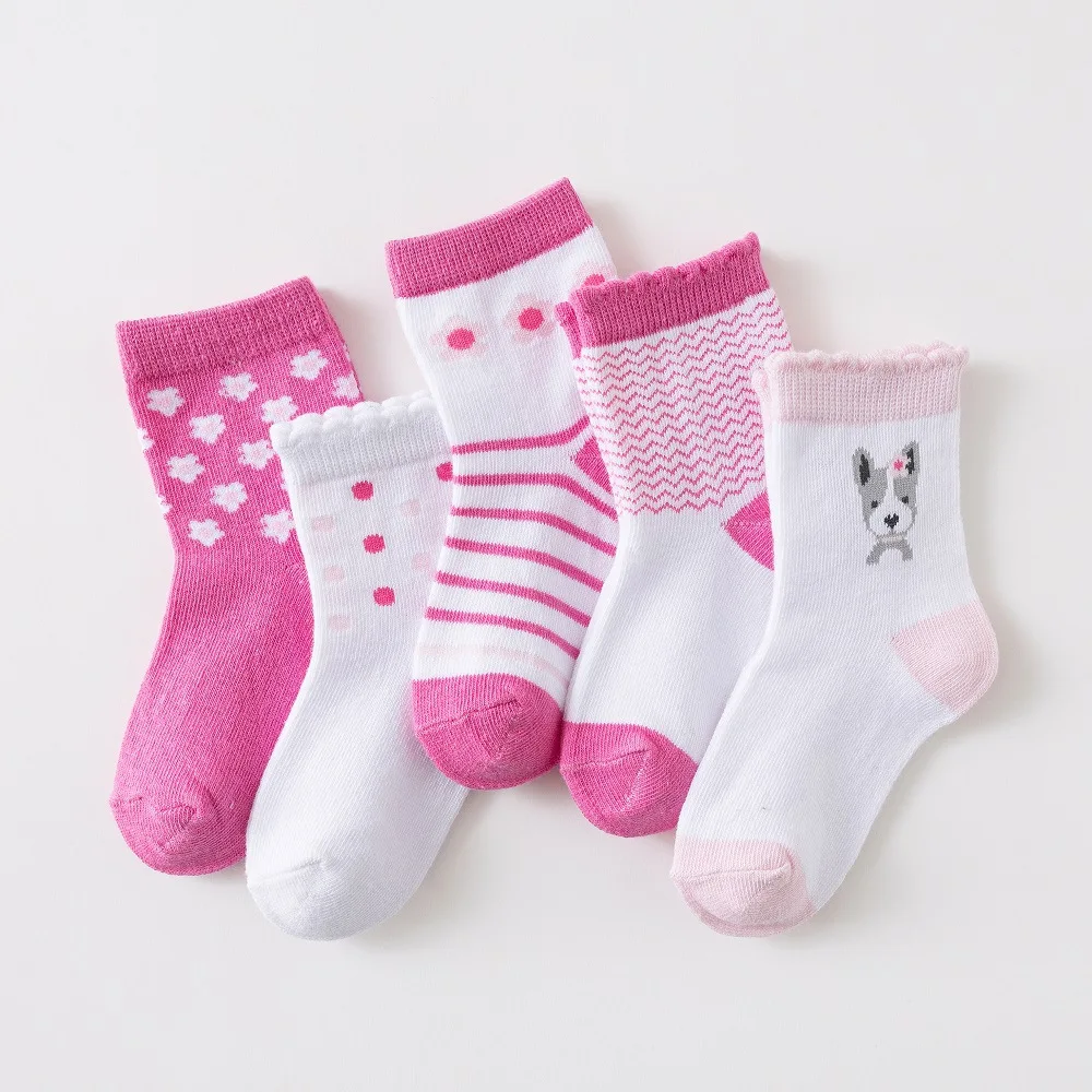 Calcetines de dibujos animados para beb&eacute; y ni&ntilde;a, calcet&iacute;n de punto de algod&oacute;n transpirable para reci&eacute;n nacido, con estampado de coraz&oacute;n, de 0 a 5 a&ntilde;os, 5 par/lote calcetines gordos calcetines ni&ntilde;os algodon-3