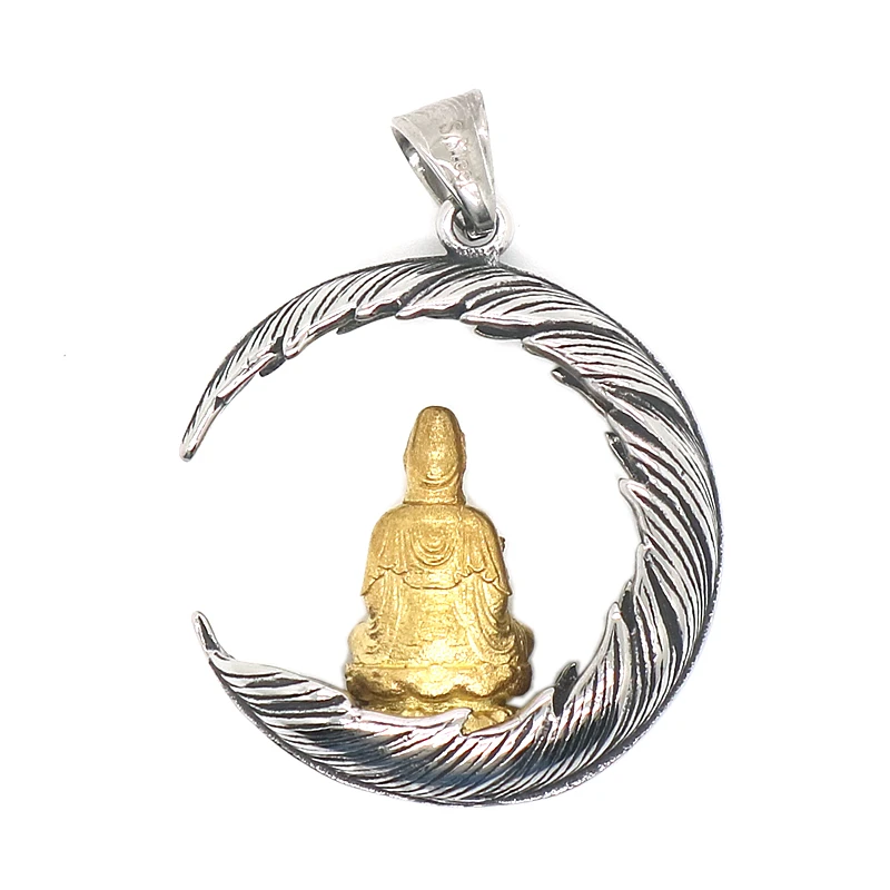 

Unisex 316L Stainless Steel Guanyin Protect Lucky Pendant Free Chain