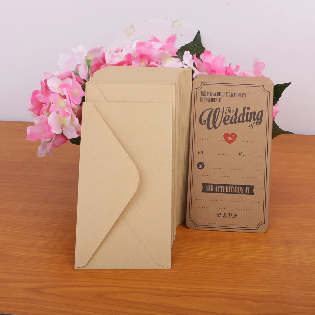 50 шт винтажные Свадебные вечерние приглашения в коричневом крафте с