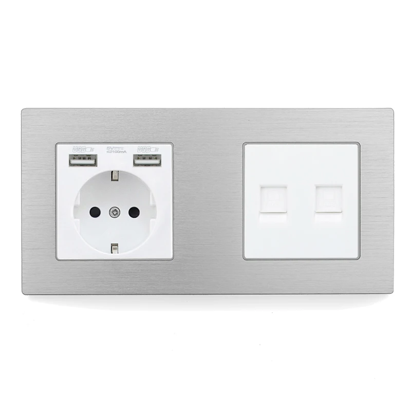 Avoir DE ЕС настенная розетка с Светодиодный индикатор Dual USB RJ45 ТВ Порты и разъёмы