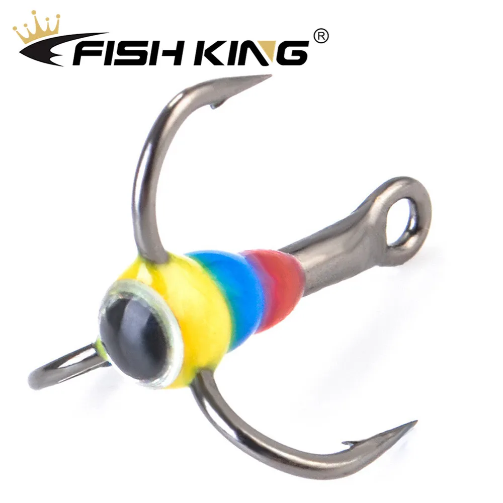 FISH KING 5pcs/pack High Carbon Steel  Winter ice Fishing Hooks Overturned Barbed Trebles Hooks With Diamond Eye Fishing Tackle
