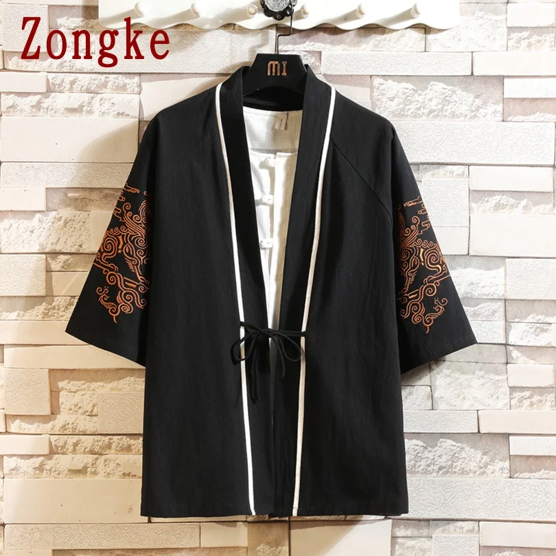

Zongke Embroidery Harajuku Summer Kimono Cardigan Men Jacket Japanese Kimono Man Summer Jacket Men Kimono Jacket M-5XL 2021