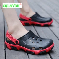 crlaydk men beach shoes summer hollow out breathable slippers garden outdoor indoor sandals travel casual flats chanclas hombre