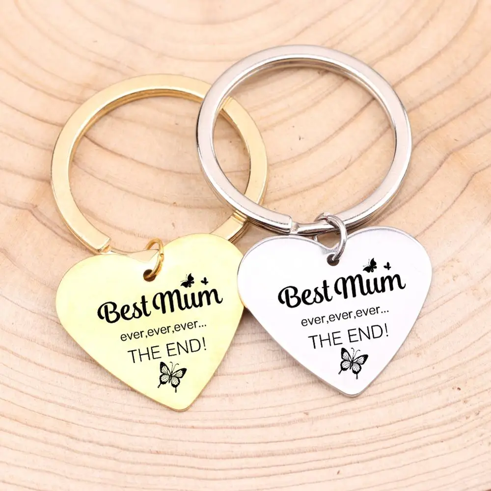 Best Mum Ever The End Keychain Gift To Mom Women Trendy Jewelry Keyring Heart Shaped Pendant Birthday Mother's Day Present | Украшения